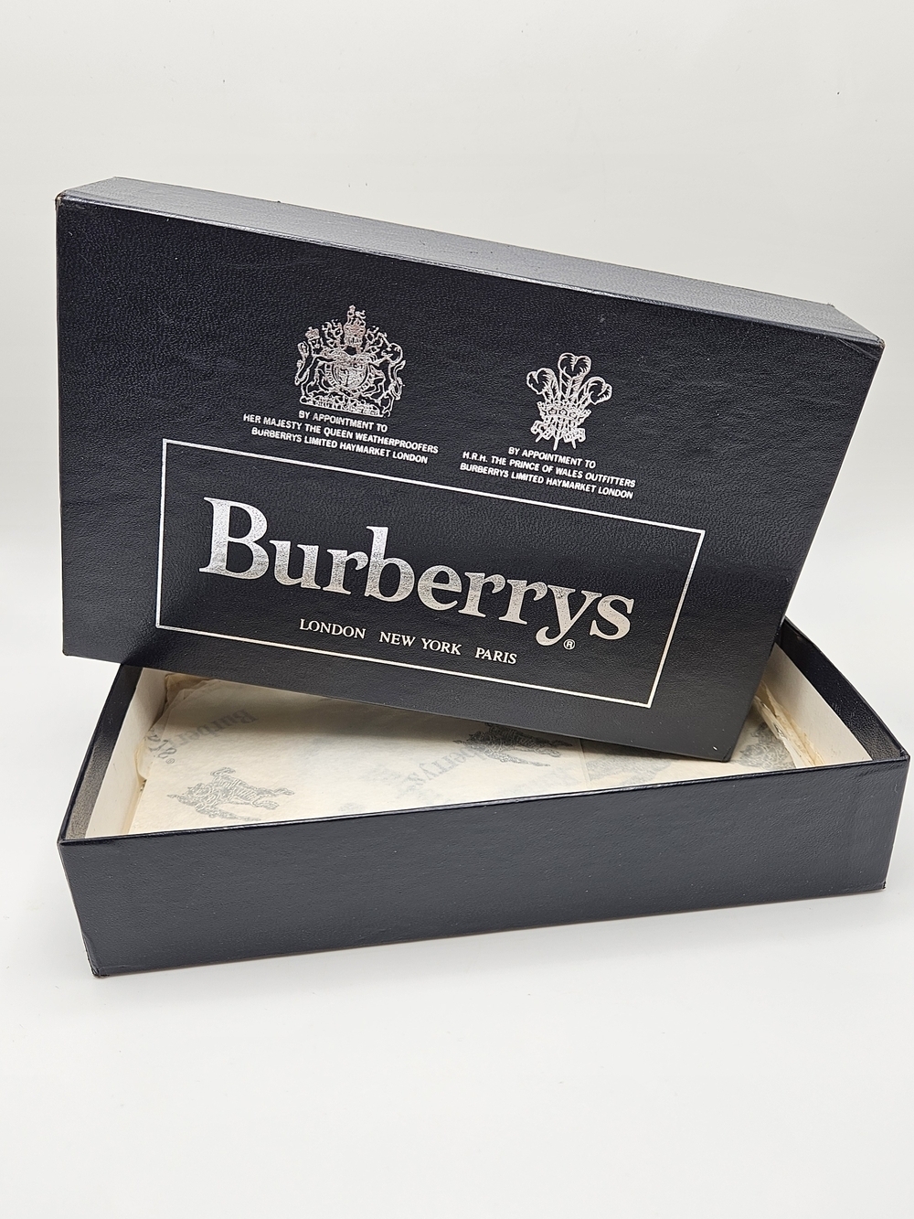 VINTAGE Burberry Burberrys Storage Gift Box and Tissue Paper Royal Warrants Logo